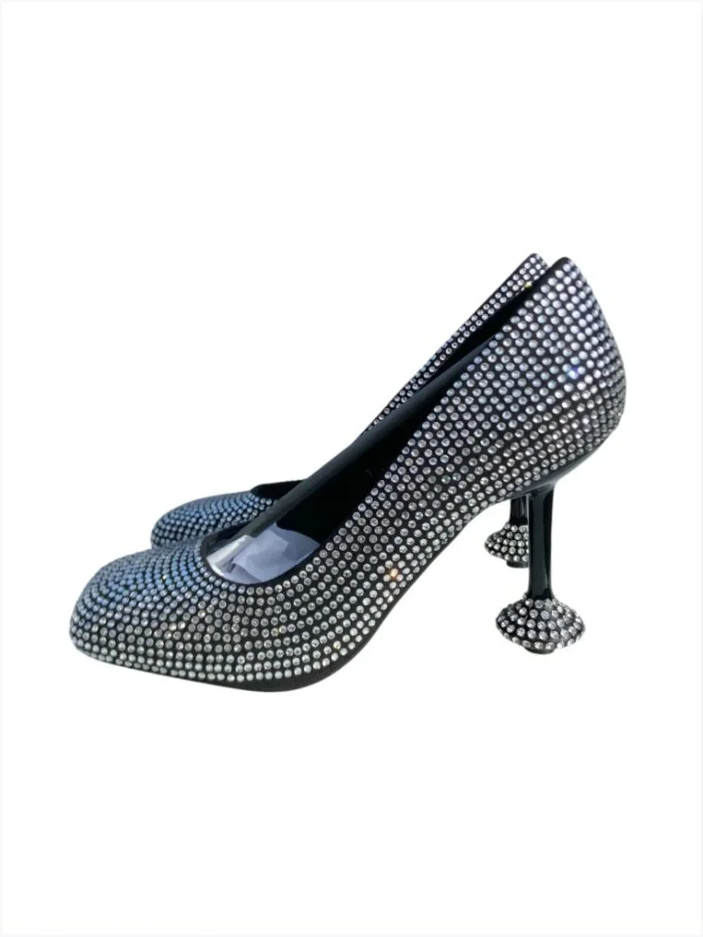Women's Black Rhinestone Embellished Sculptural Heel Pumps